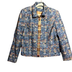 Vintage Canvasbacks Abstract Geometric Print Full Zip Jacket Womens SZ XL Blue